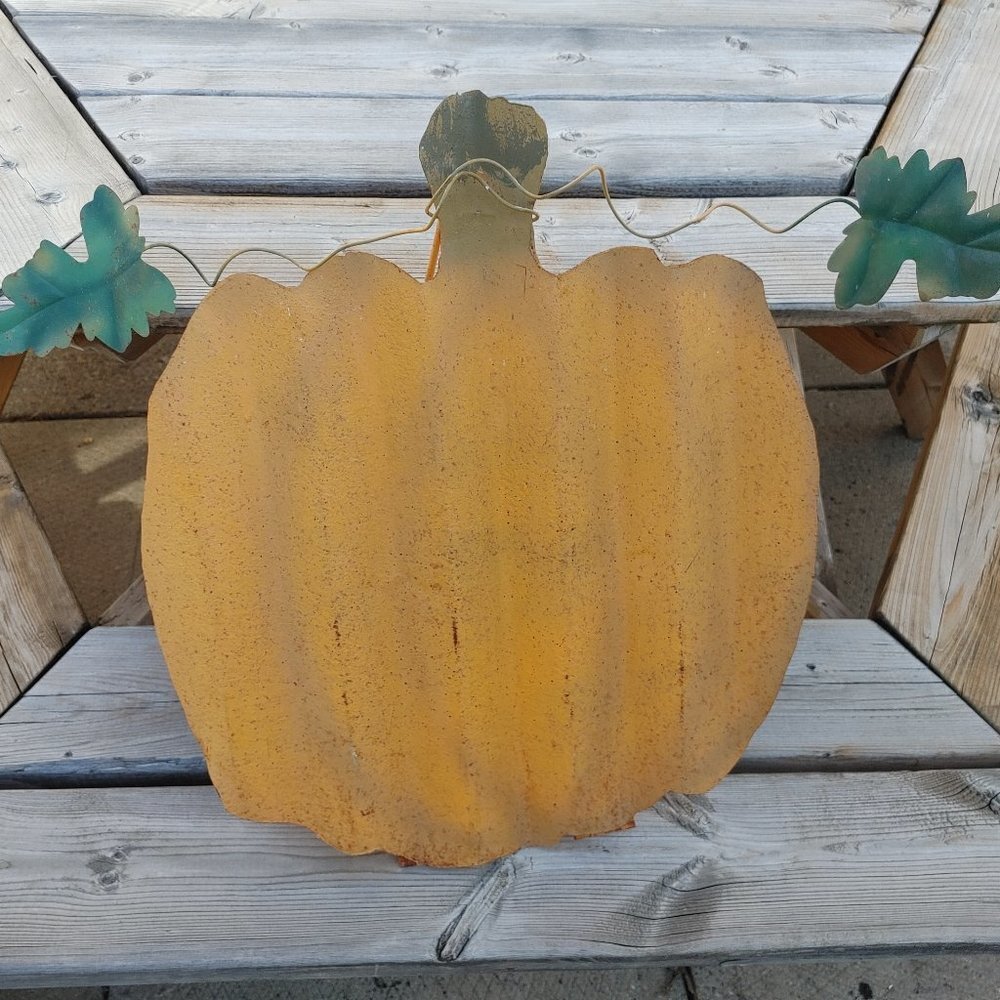 LARGE METAL Pumpkin Decor Sign Art Halloween Thanksgiving Decor Indoor O…